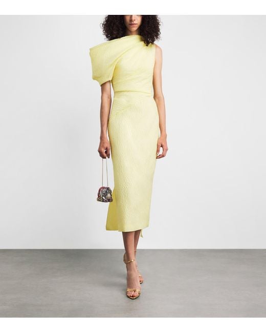 Roksanda Yellow Cloqué One-Shoulder Maite Midi Dress