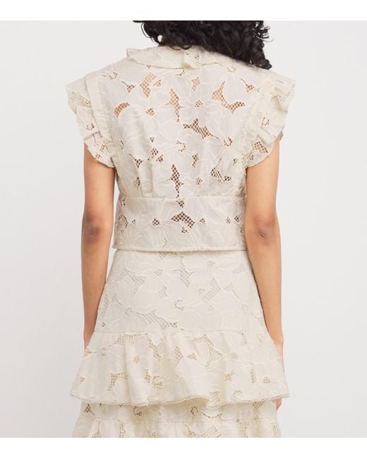Sandro White Embroidered Floral Crop Top
