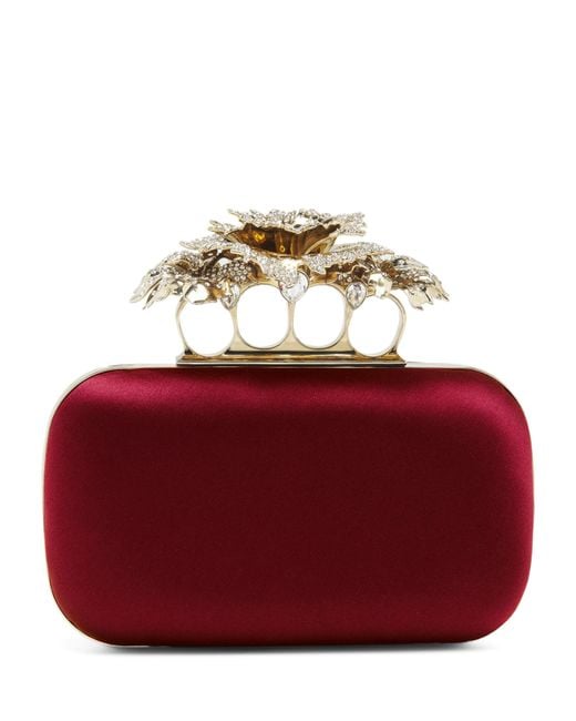 Alexander McQueen Red Silk Carnation Knuckle Clutch Bag