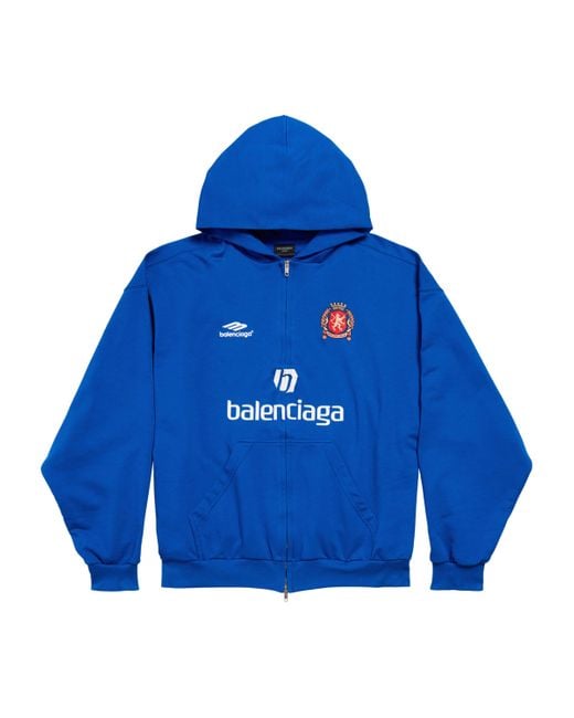 Balenciaga Blue Logo Zip-Up Hoodie for men