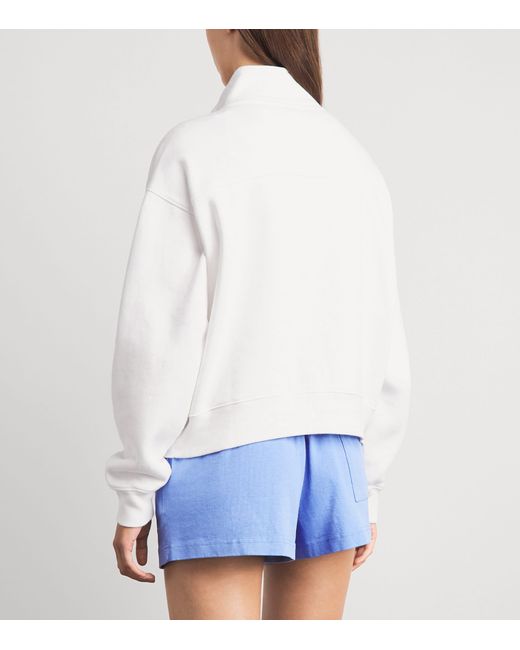 Sporty & Rich White Embroidered Syracuse Quarter-Zip Sweatshirt