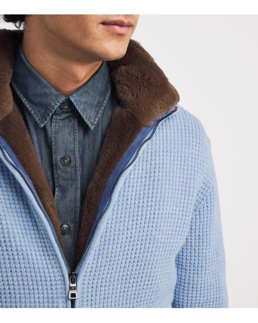 FIORONI CASHMERE Blue Cashmere-Mink Bomber Jacket for men