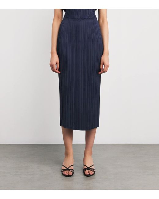 Vince Blue Satin Pleated Midi Skirt