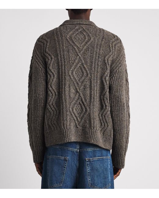 FRAME Gray Wool-Blend Cable-Knit Polo Sweater for men