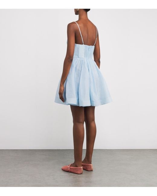 Zimmermann Linen-Silk Plunge-Neck Mini Dress in Blue | Lyst