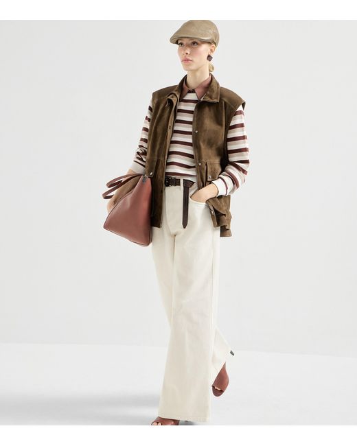 Brunello Cucinelli White Cotton Stripe Sweater
