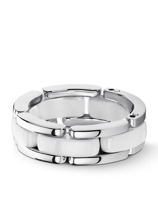 Chanel Metallic Medium White Gold And Ceramic Flexible Ultra Ring