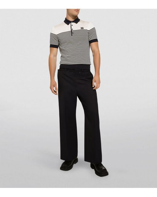 Dolce & Gabbana Blue Silk Striped Polo Shirt for men