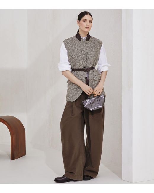 Brunello Cucinelli Gray Virgin Wool-Silk Chevron Belted Vest