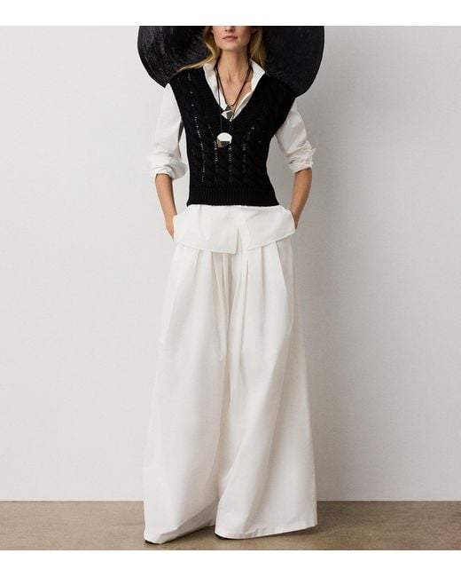 Ralph Lauren White Cotton-Blend Poplin Vanessa Wide-Leg Trousers