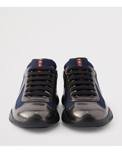 Prada Blue Leather-Mesh America's Cup Sneakers for men