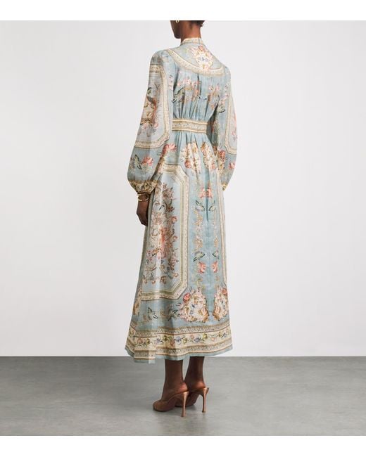 Zimmermann Natural Linen Floral Roselight Midi Dress