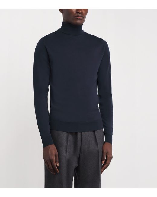 John Smedley Blue Merino Wool Cherwell Rollneck Sweater for men