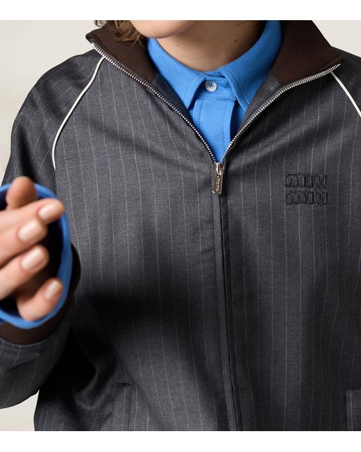 Miu Miu Gray Wool Pinstripe Bomber Jacket
