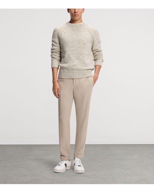 Boss White Cashmere-Wool Tweed-Effect Sweater for men