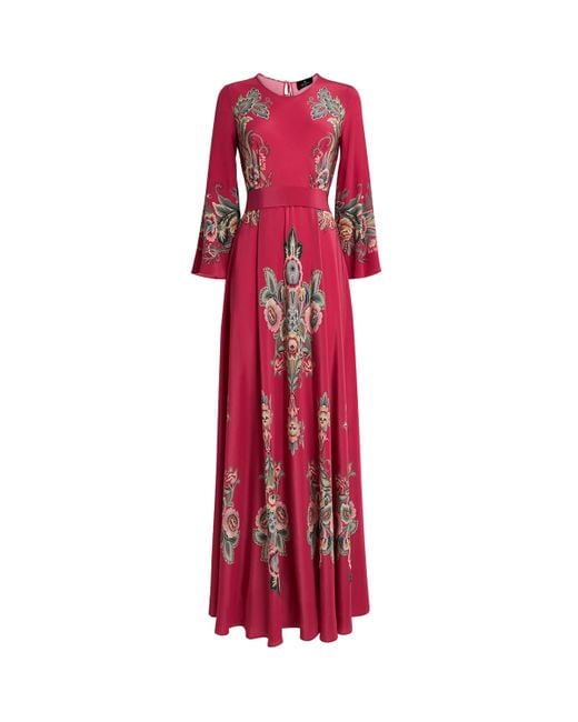 Etro Red Silk Floral Print Gown
