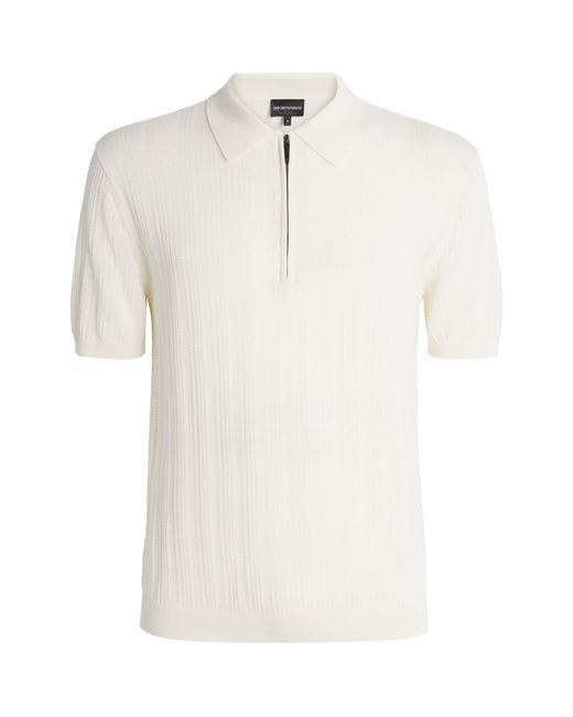 Emporio Armani White Cotton Quarter-Zip Polo T-Shirt for men