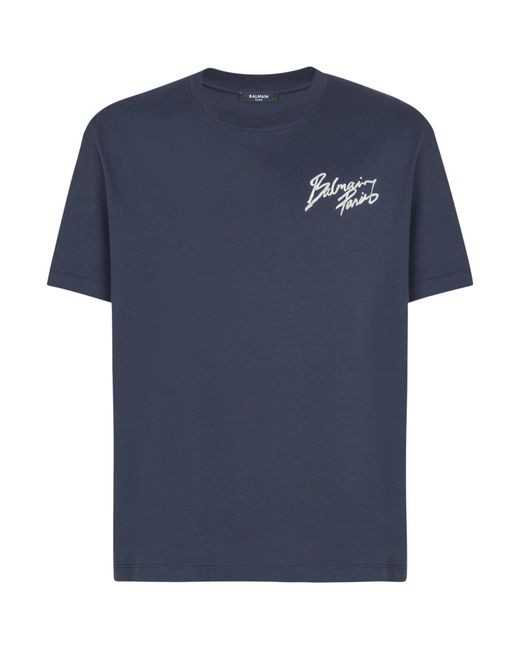 Balmain Blue Cotton Logo T-Shirt for men