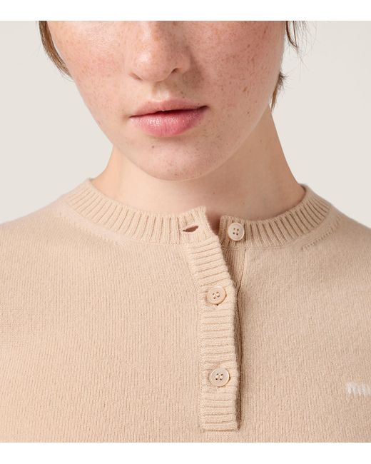 Miu Miu Natural Cashmere Short-Sleeve Sweater
