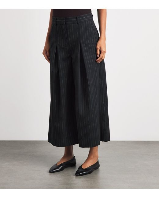 ME+EM Black Pinstripe Cropped Wide-Leg Trousers