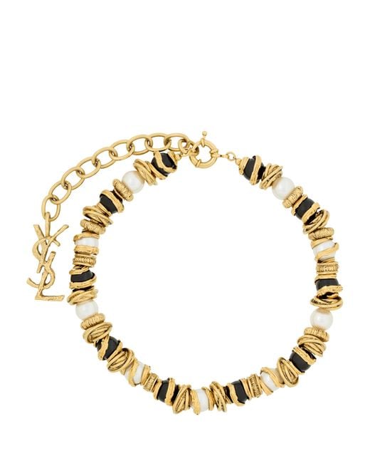 Saint Laurent Metallic Pearl And Disk Loulou Necklace