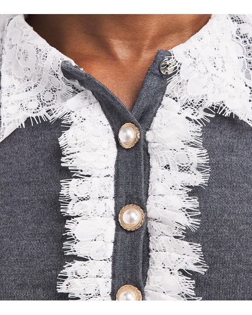 Self-Portrait Blue Wool Lace-Collar Cardigan