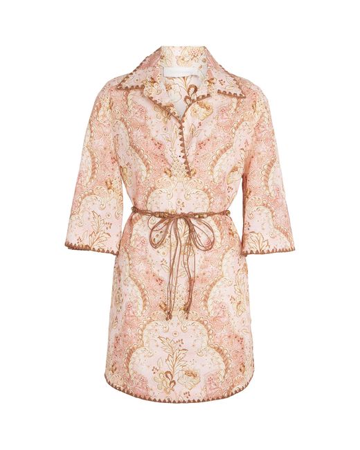 Zimmermann Pink Linen Printed Daylight Mini Dress