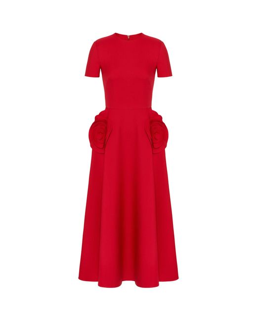 Valentino Garavani Red Rose-pocket Midi Dress