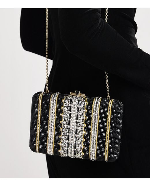 Judith Leiber Black Crystal Lattice Slim Slide Clutch Bag