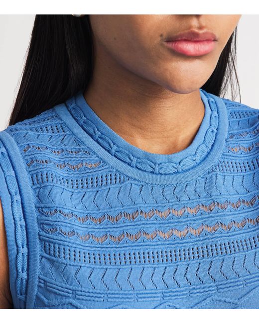 Maje Blue Pointelle-Knit Midi Dress