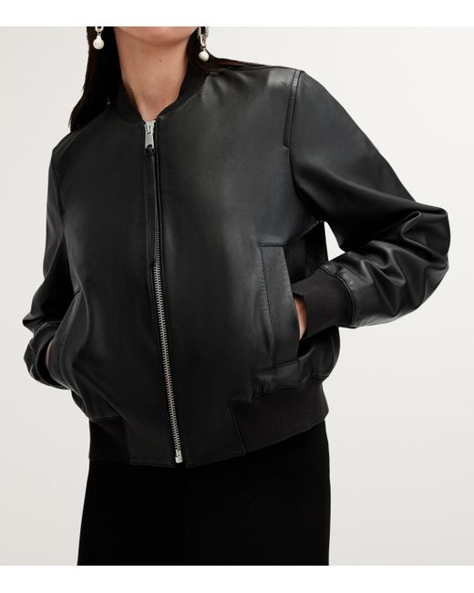 AllSaints Black Leather Orten Bomber Jacket