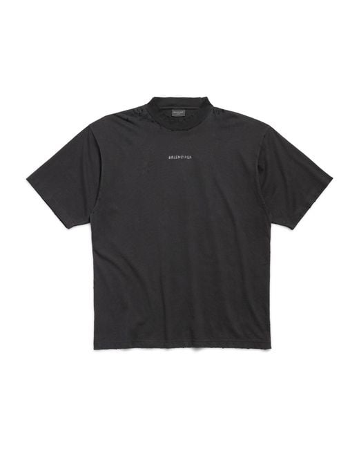 Balenciaga Black Distressed Rhinestone-Logo T-Shirt