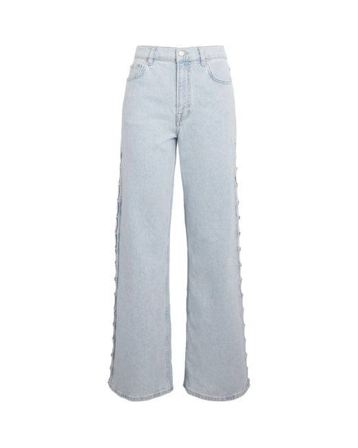 Maje Blue Embellished Wide-Leg Jeans