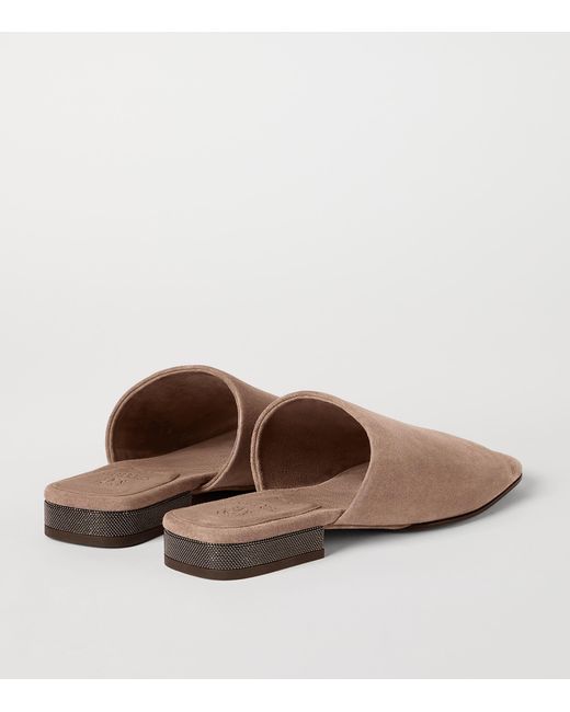 Brunello Cucinelli Brown Suede Open-Toe Mules