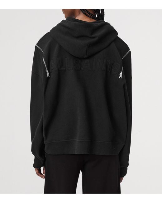 AllSaints Black Organic Cotton Zip-Detail Ciara Hoodie
