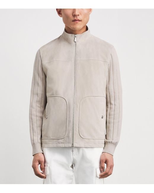 Eleventy White Suede Bomber Jacket for men