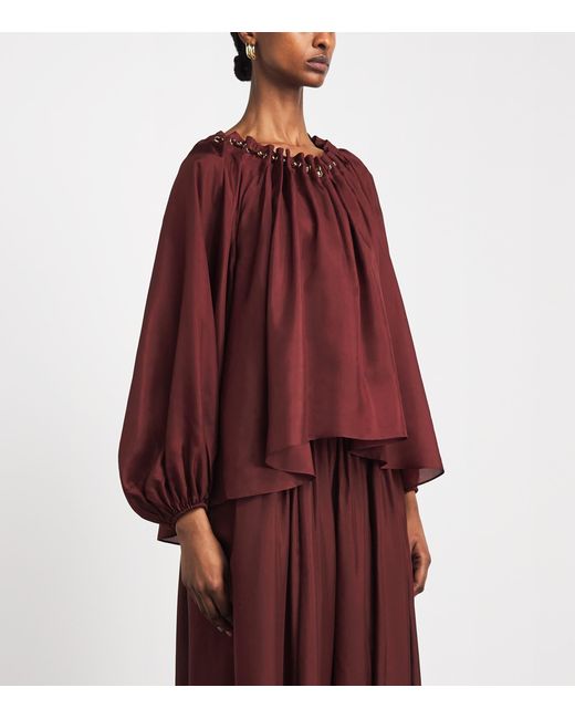 Zimmermann Red Silk Beaded Aster Blouse