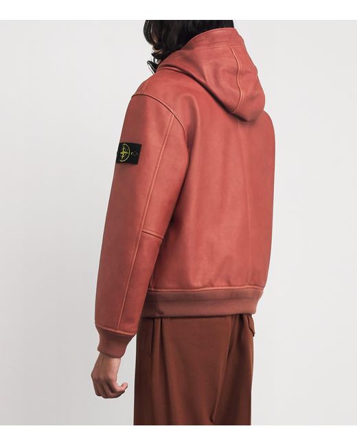 Stone Island Red Leather Jacket for men