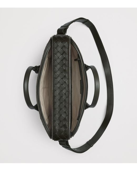 Bottega Veneta Black Leather Intrecciato Getaway Briefcase for men