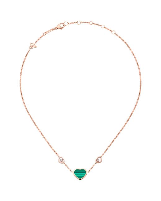 Chopard Metallic Diamond And Malachite Happy Hearts Necklace