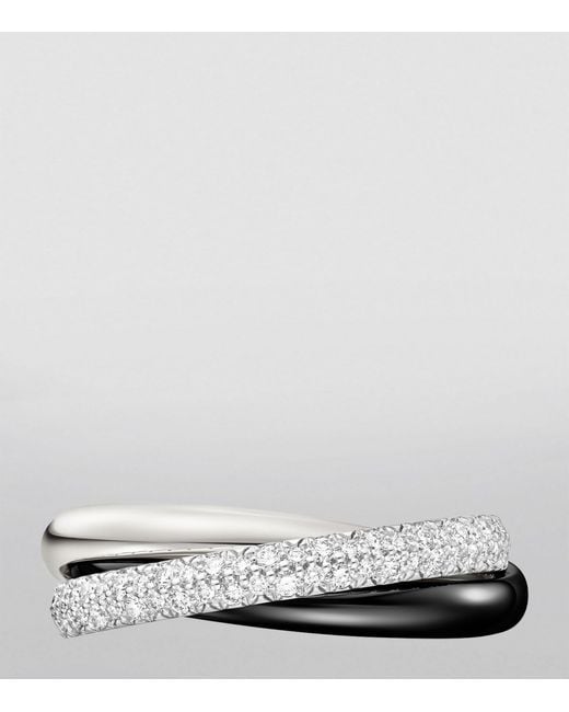 Cartier Brown Small White Gold, Ceramic And Diamond Trinity Ring