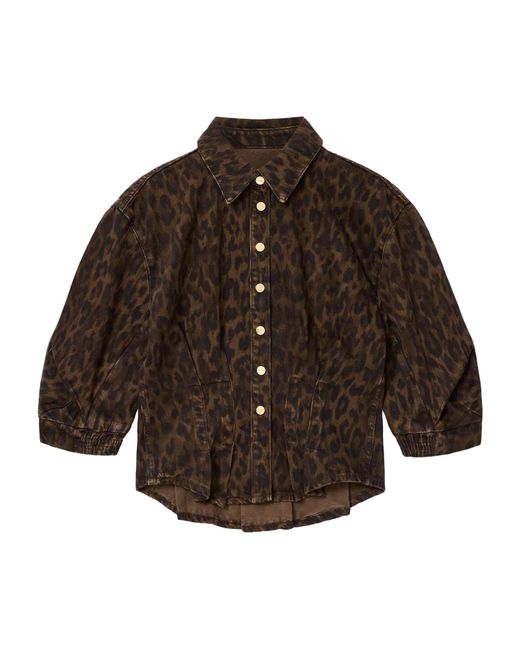 AllSaints Brown Denim Leopard Nancy Shirt