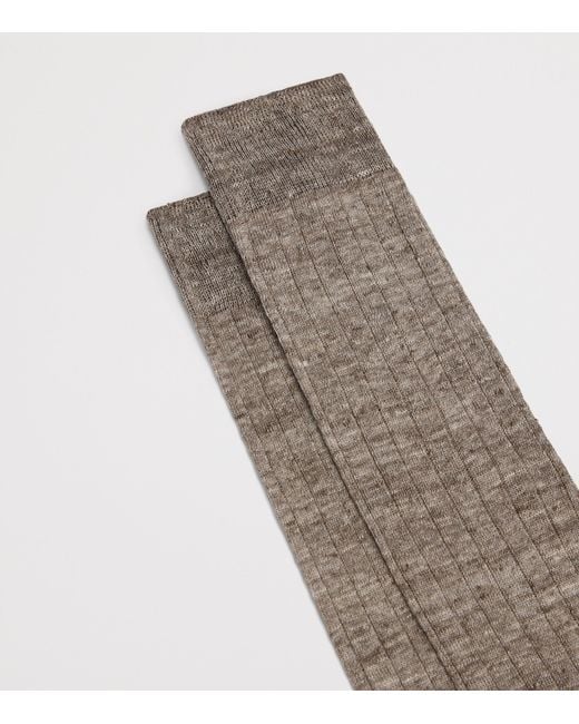 Dunhill Brown Linen-Blend Ribbed Socks for men