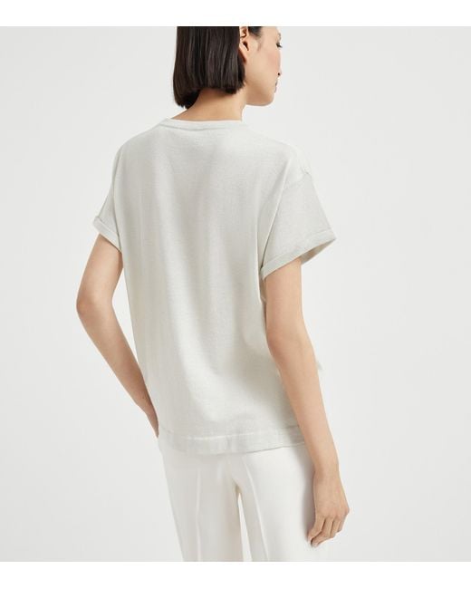 Brunello Cucinelli White Cashmere-Silk-Blend T-Shirt