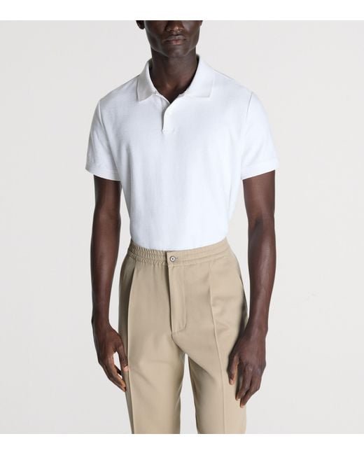 Dunhill White Cotton Herringbone Polo Shirt for men