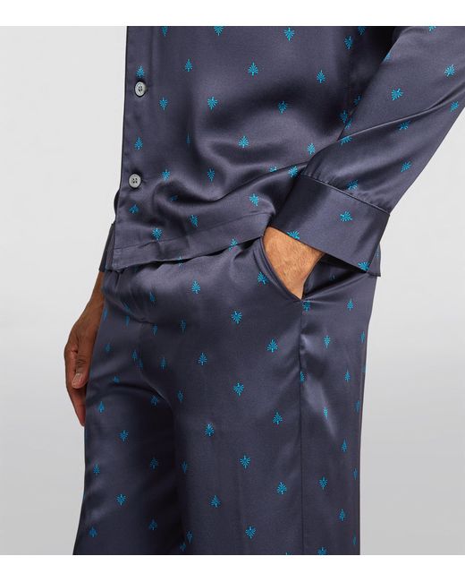 Derek Rose Blue Silk Patterned Brindisi Pyjama Set for men