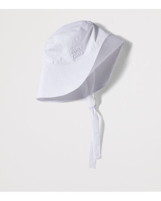 Miu Miu White Cotton Logo Bucket Hat
