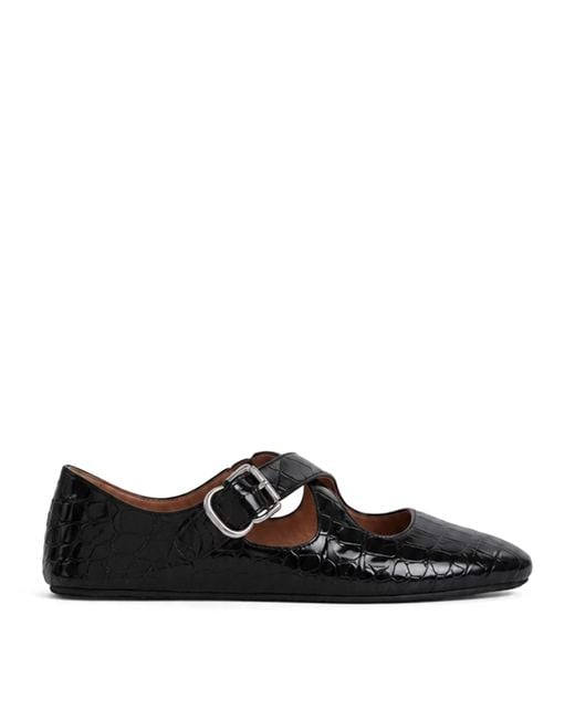Alaïa Black Croc-Effect Leather Criss-Cross Ballet Flats
