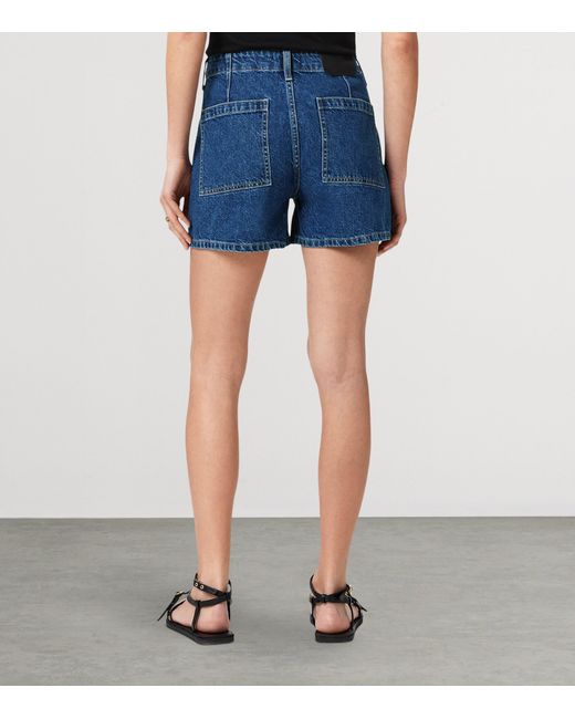 AllSaints Blue Buttoned Mid-Rise Denim Shorts