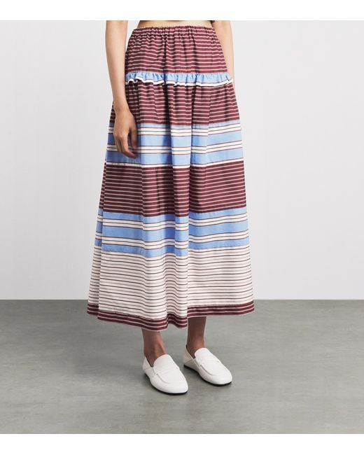 Sandro Red Cotton Stripe Maxi Skirt